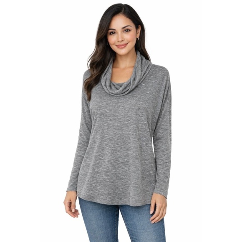 Ann Taylor LOFT Gray Cowl Neck Dolman Long Sleeve Top Heathered Charcoal S 68-18